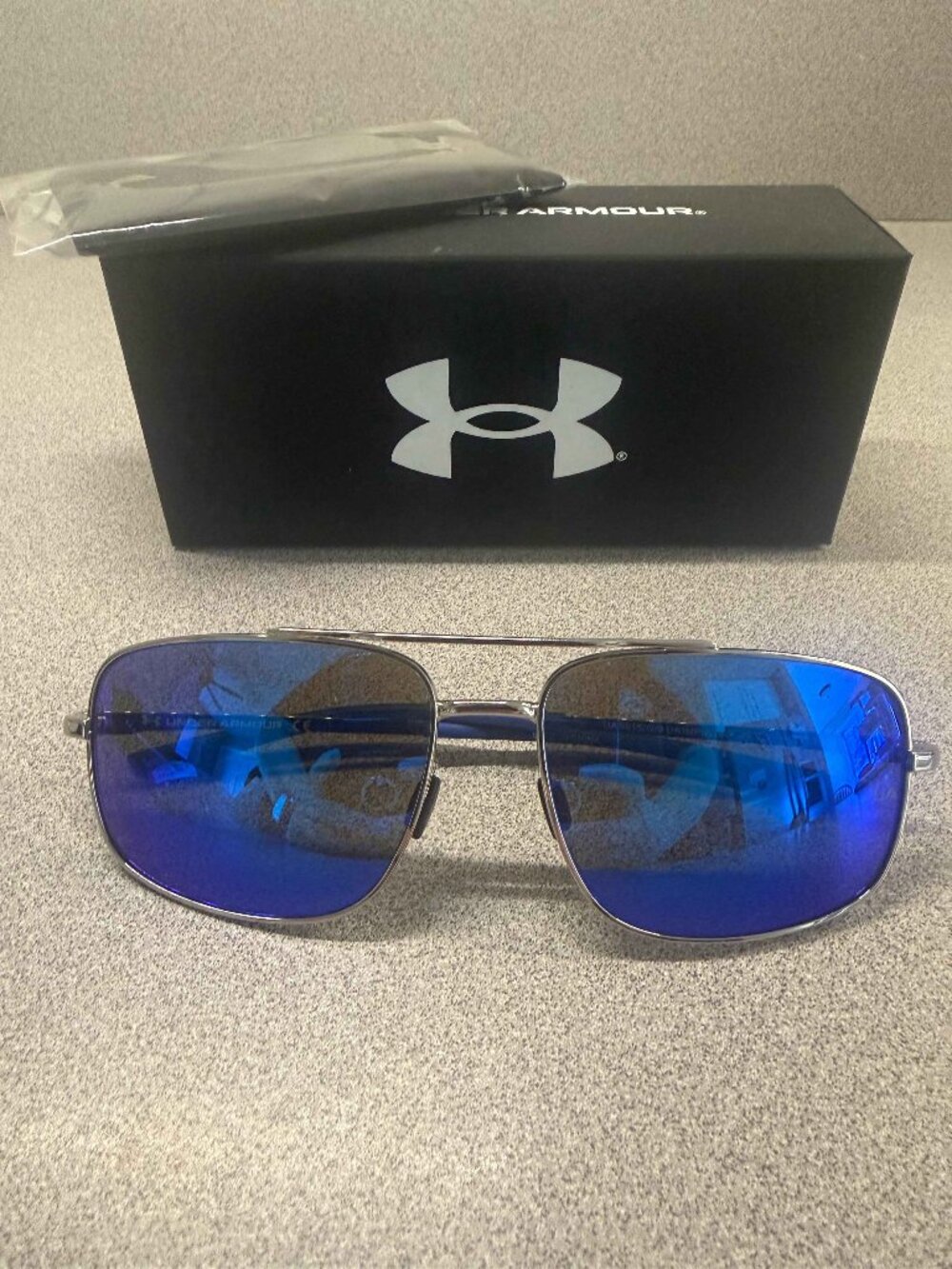 Under Armour UA Impulse Sunglasses – Shiny Palladium/Gray/Blue – NEW w/ box